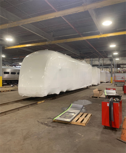 Trains wrapped and ready for transport to Seattle